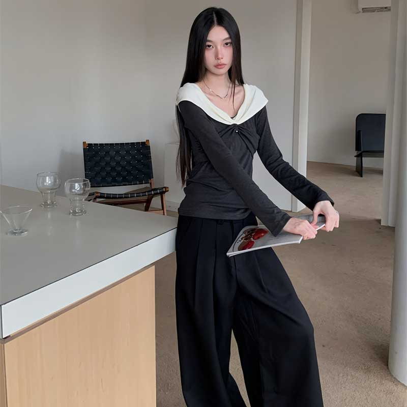 バイカラーレープネックカットソー