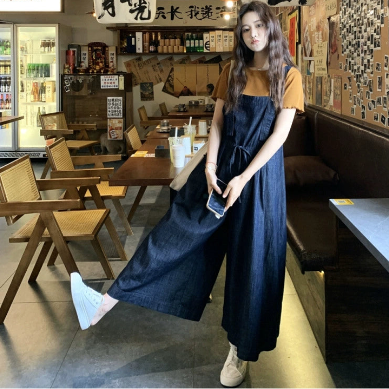 カラーＴシャツ×ライトデニムサロペットパンツ(2colors)