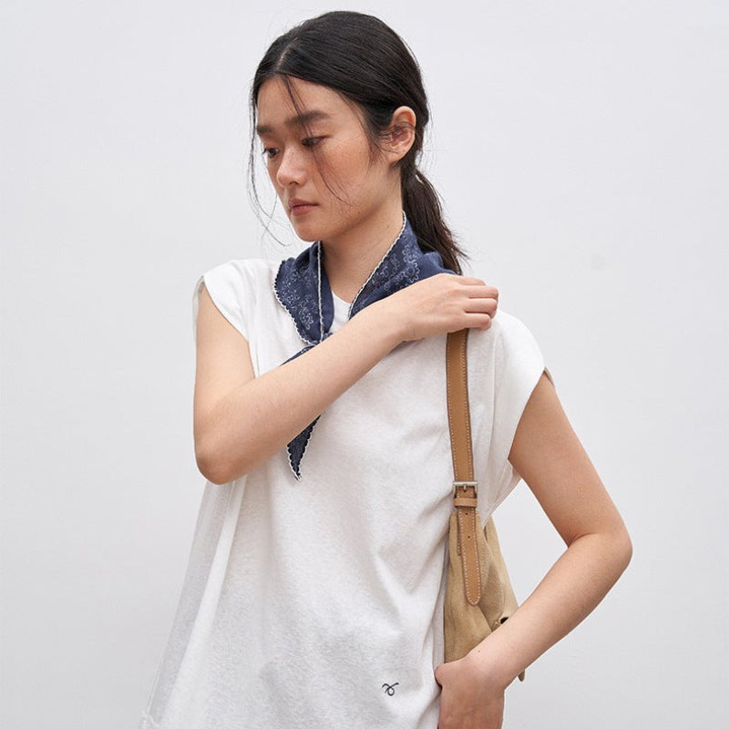 スカーフ付きフレンチスリーブTシャツ (2colors)