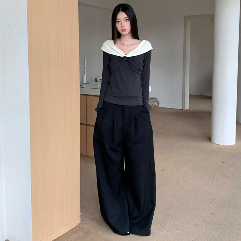 バイカラーレープネックカットソー