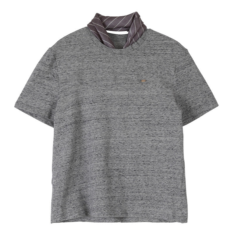 スカーフ付きカラーデザインTシャツ (3colors)