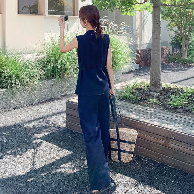スタンドカラーカットソー×ワイドパンツ(2colors)