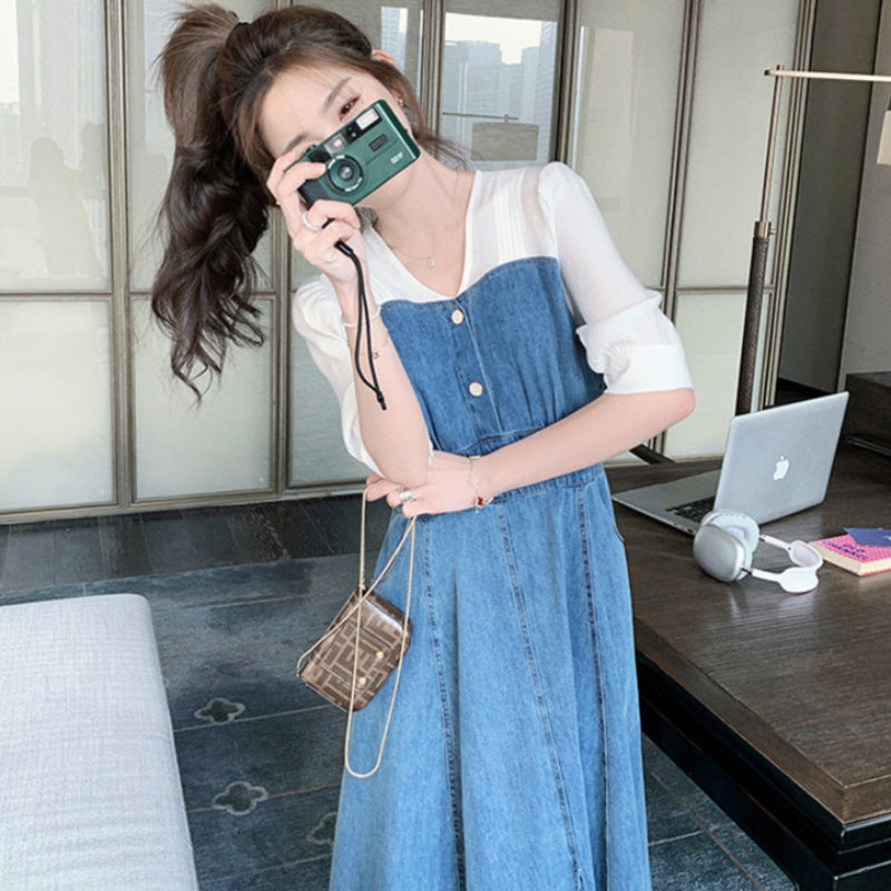 カットソードッキングデニムワンピース