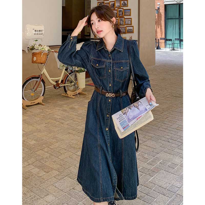 レトロ調デニムシャツワンピース