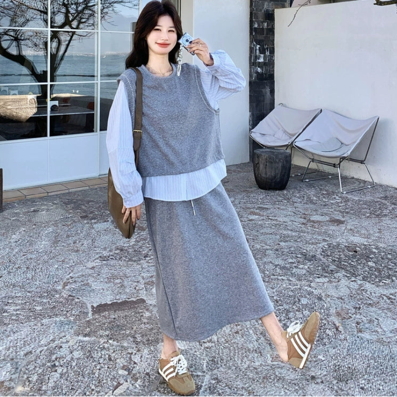 レイヤード風トップス×スカートセット