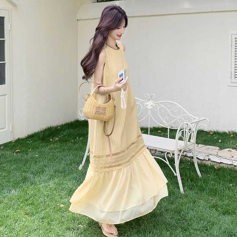 シフォン切り替えマキシワンピース