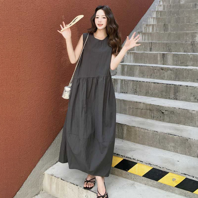 ギャザー切り替えロングワンピース