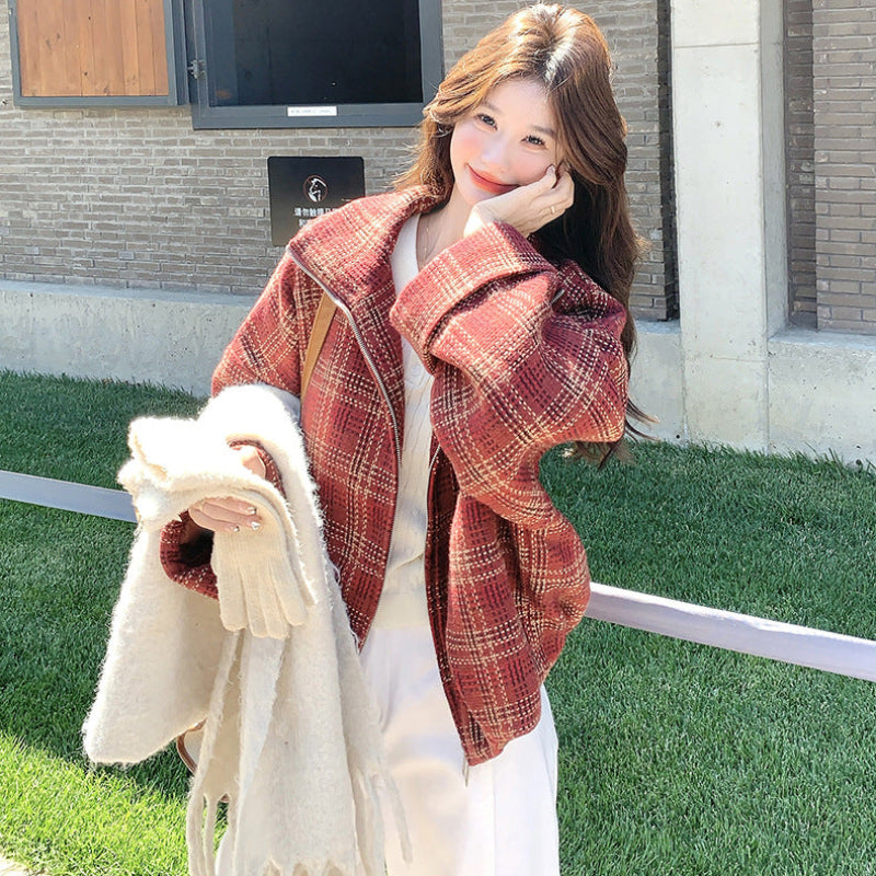 ブロックチェックショートコート