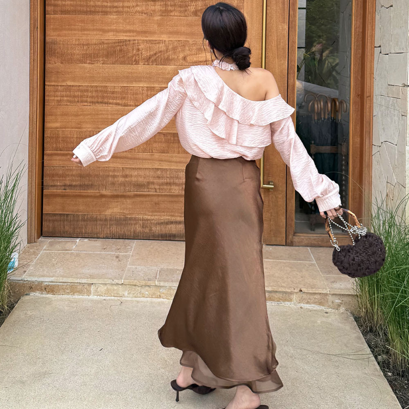 ワンショルダーフリルカラーブラウス(3colors)