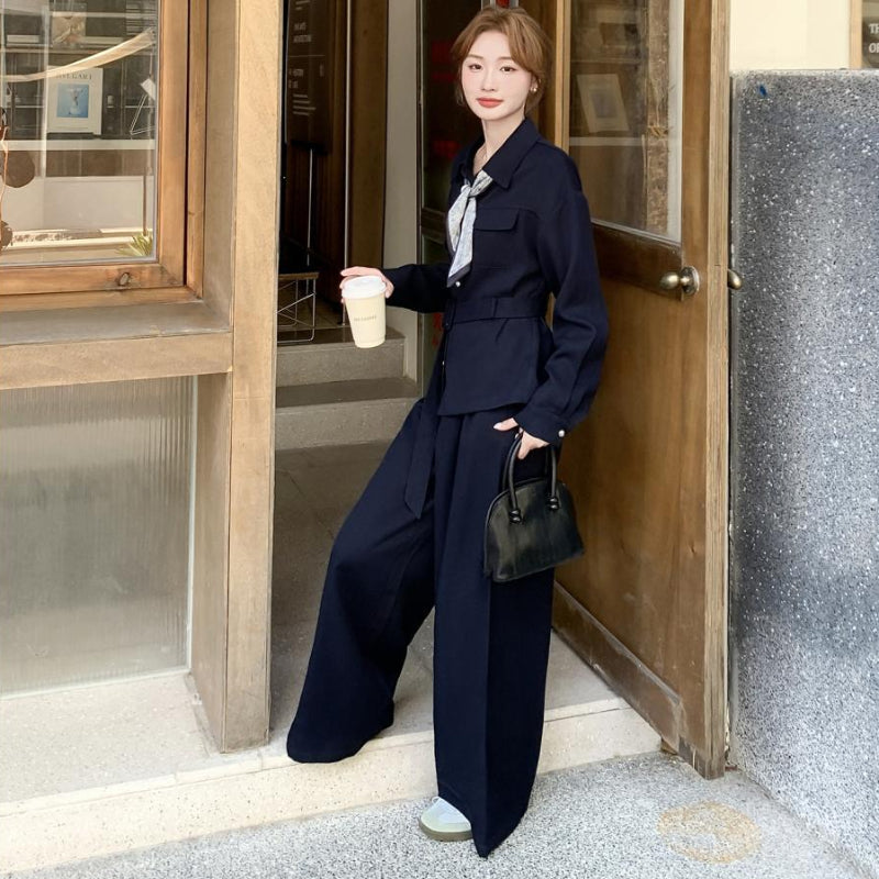 ウエストベルトシャツ×ワイドパンツセットアップ(2colors)