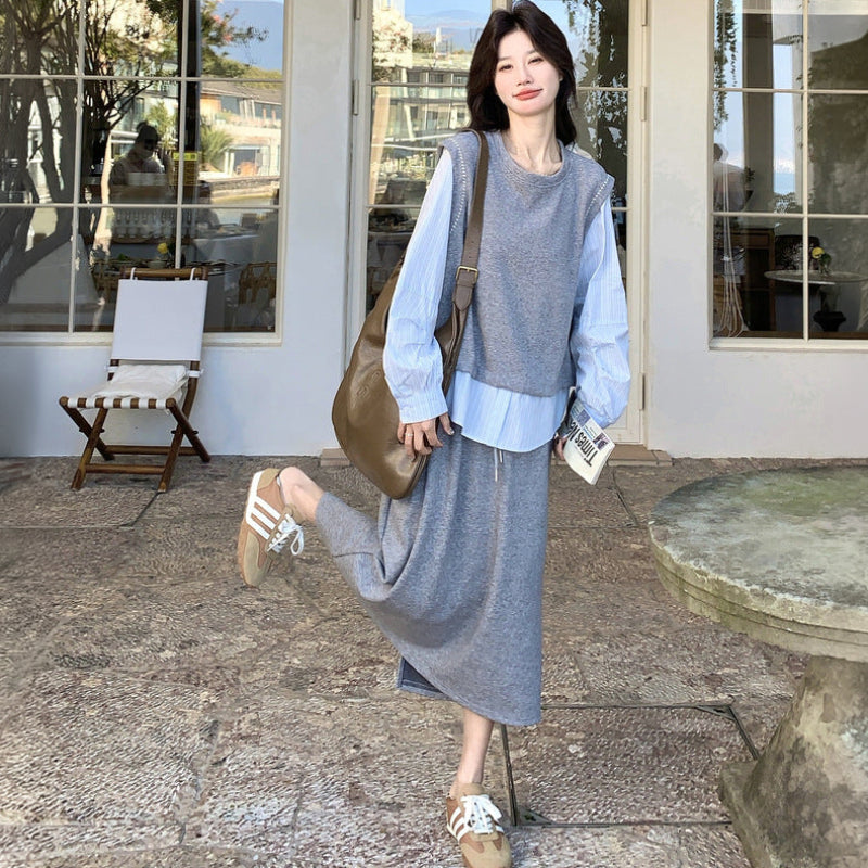 レイヤード風トップス×スカートセット