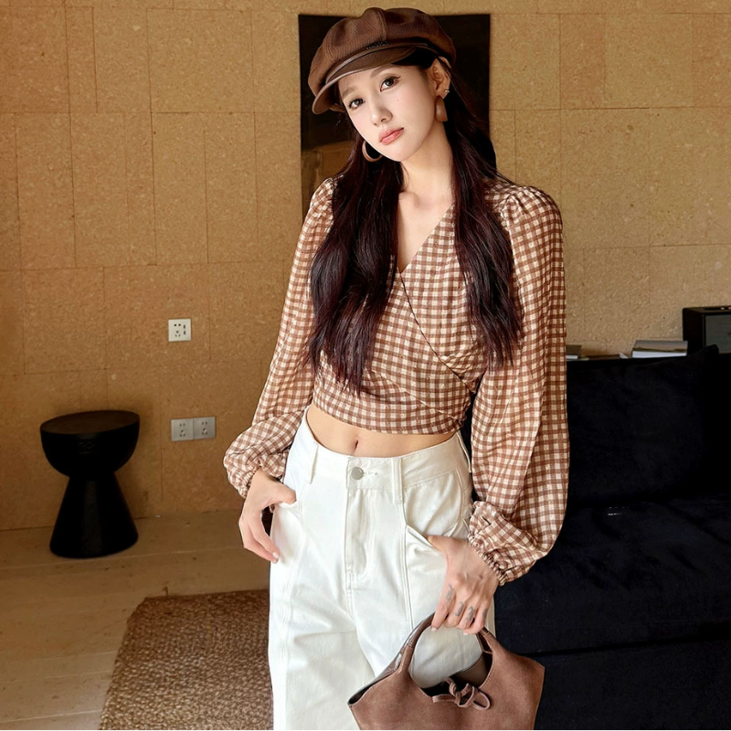 カシュクールチェックブラウス(３colors)