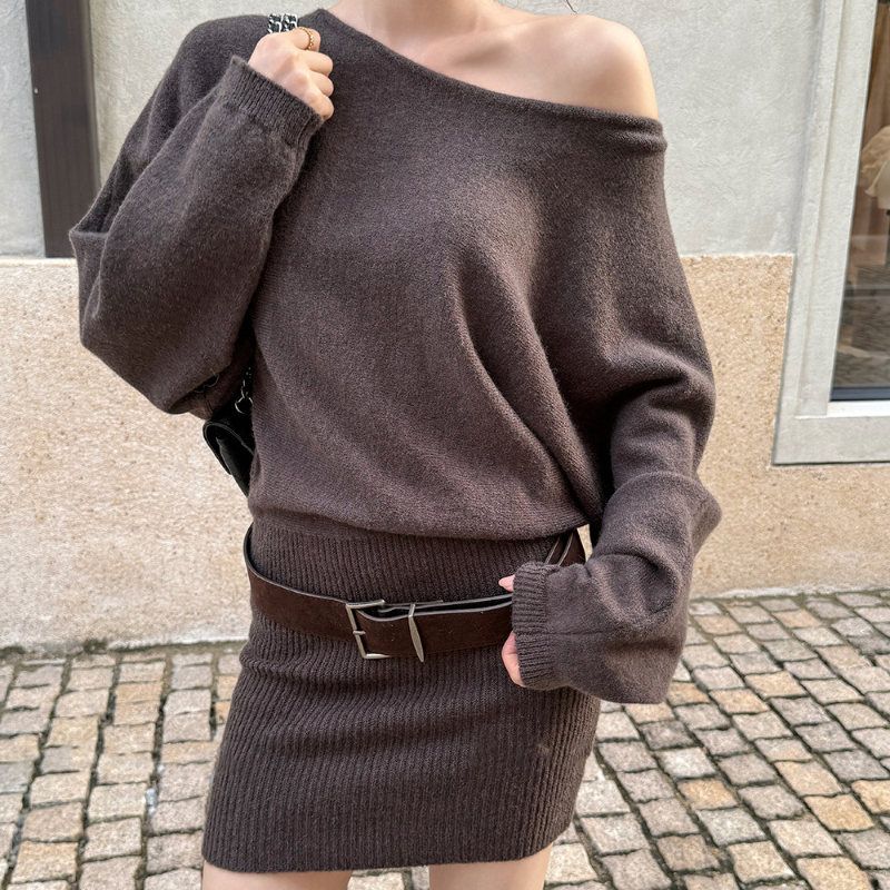 ワンショルダードルマンニットミニワンピース(3colors)