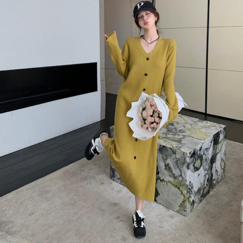 Vネックリラクシーロングニットワンピース(2colors)