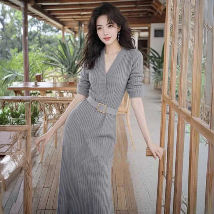 ウエストマークロングニットワンピース(3colors)