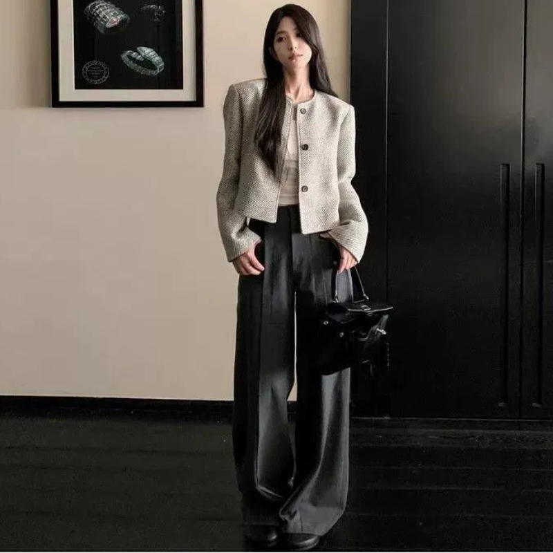 ノーカラーツイードショートジャケット