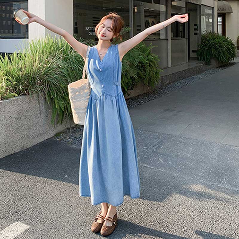 フェイクベストデニムワンピース