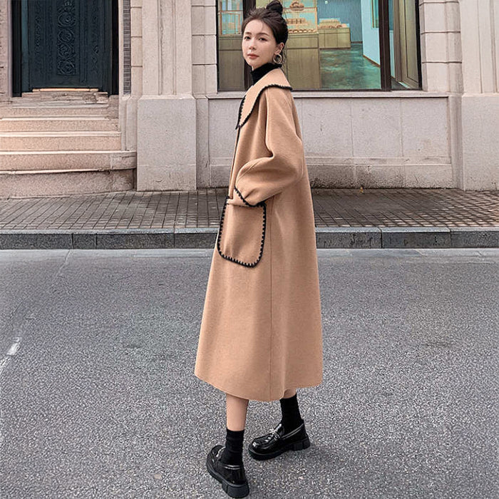 スカラップ刺繍ビッグカラーロングコート