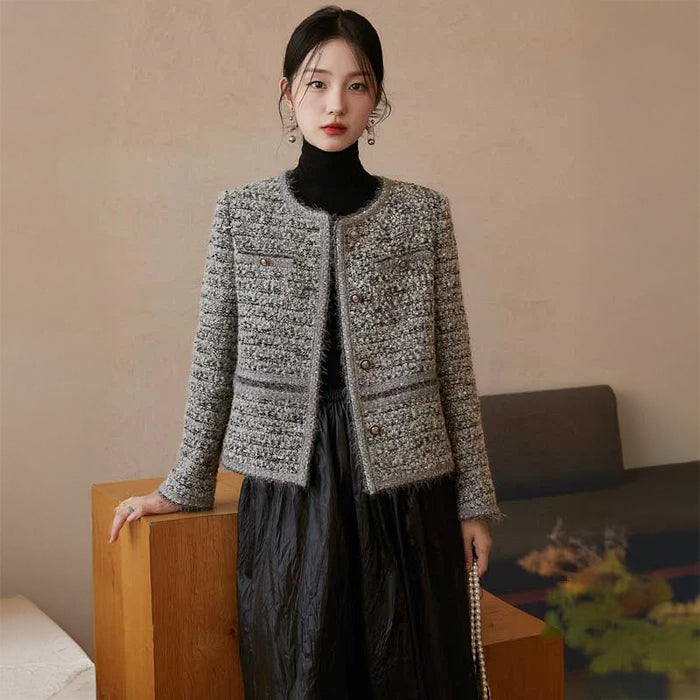 ノーカラーツイードジャケット