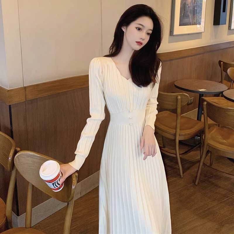 Vネックリブニットワンピース(2colors)