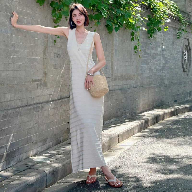 ノースリーブボーダーワンピース