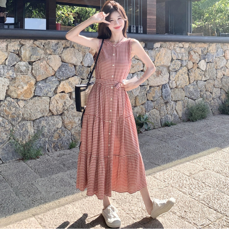 ノースリーブチェックワンピース