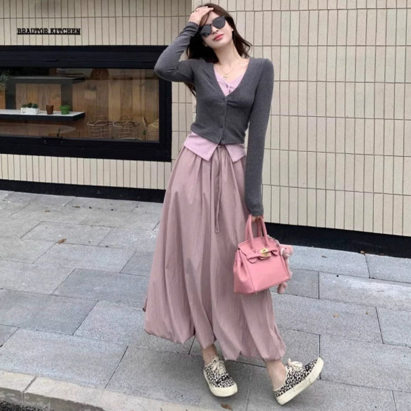 レイヤード風トップス×バルーンスカート