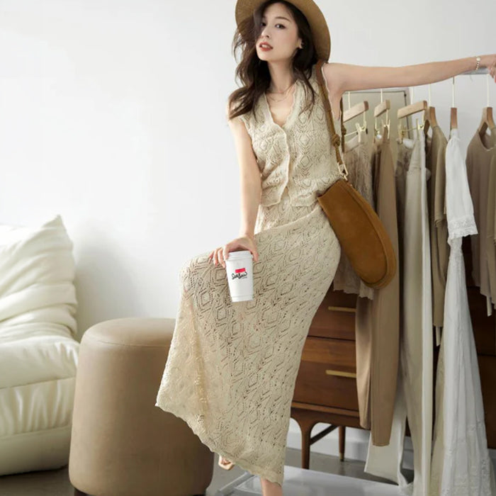 クロッシェレーストップス×スカート(2colors)