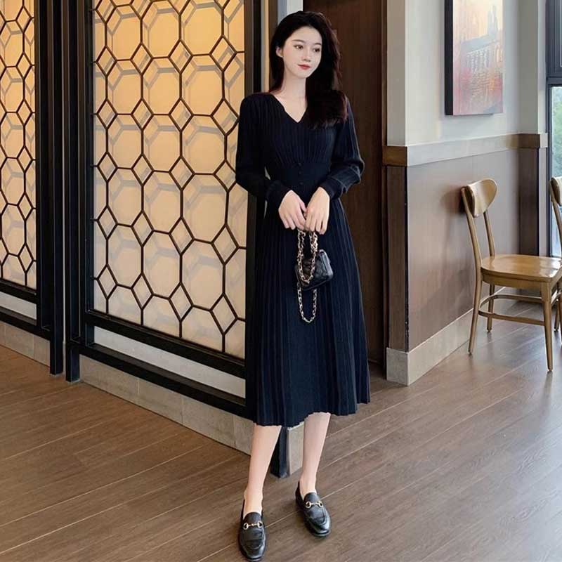 Vネックリブニットワンピース(2colors)