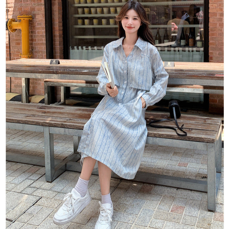 サイドドロストストライプシャツワンピース