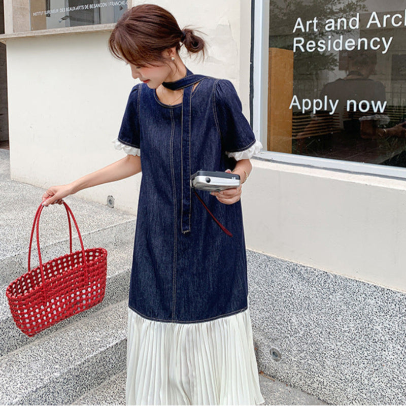 シフォン切り換えデニムワンピース