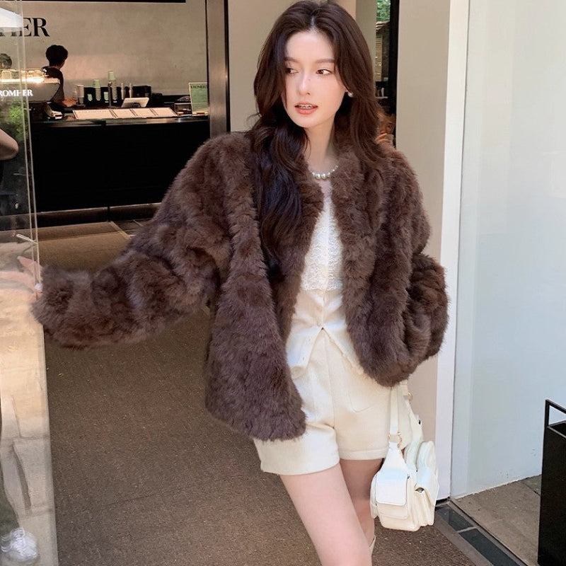 フェイクミンクスタンドカラージャケット(3colors)