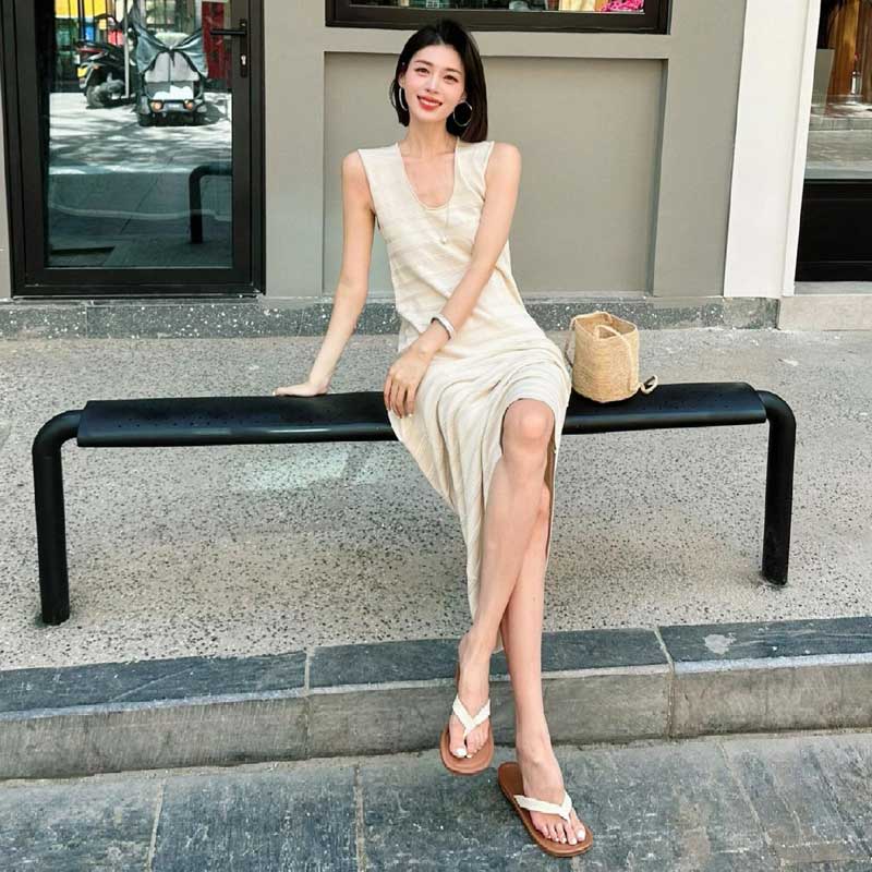 ノースリーブボーダーワンピース