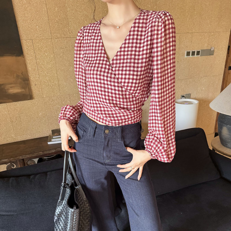 カシュクールチェックブラウス(３colors)