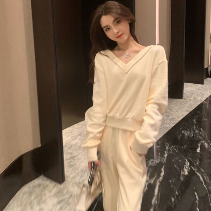 ラメラインスウェットトップス×ボトムスセット