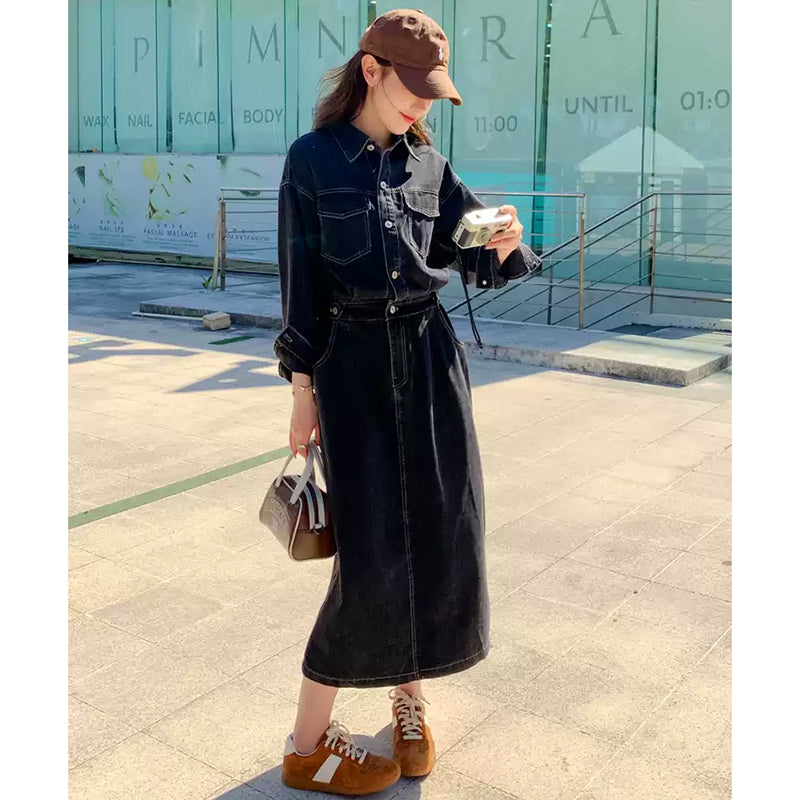 デニムロングシャツワンピース