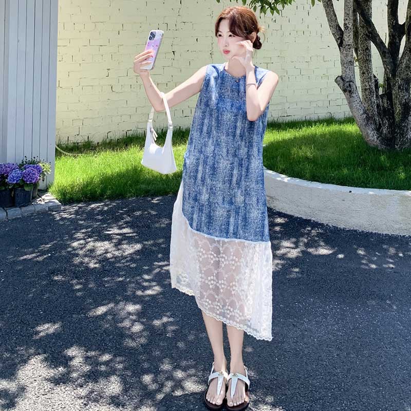 裾レース切り替えワンピース