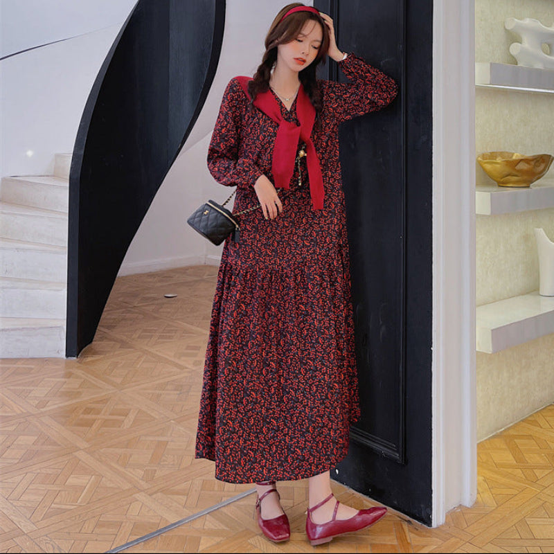 ショール付きスモールフラワーワンピース