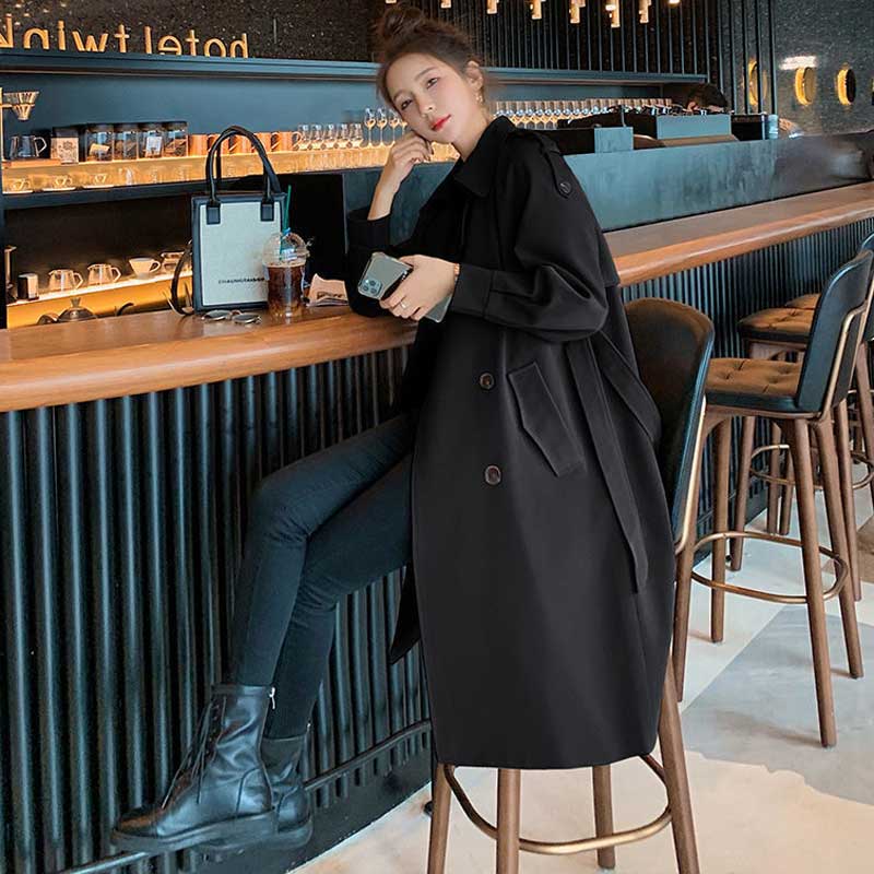 ボリュームスリーブトレンチコート（黒）秋/冬 モードなシルエット