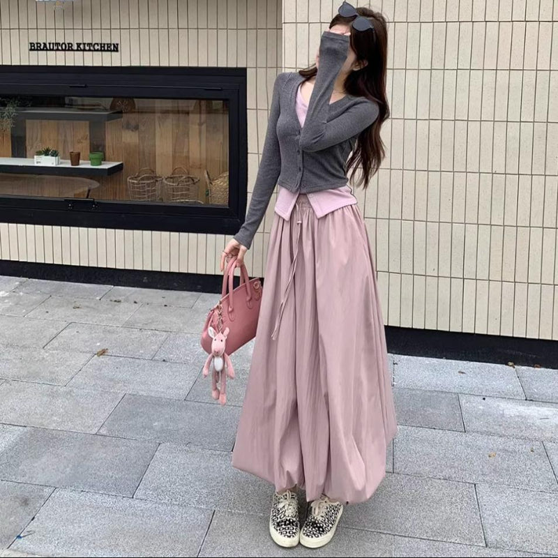レイヤード風トップス×バルーンスカート