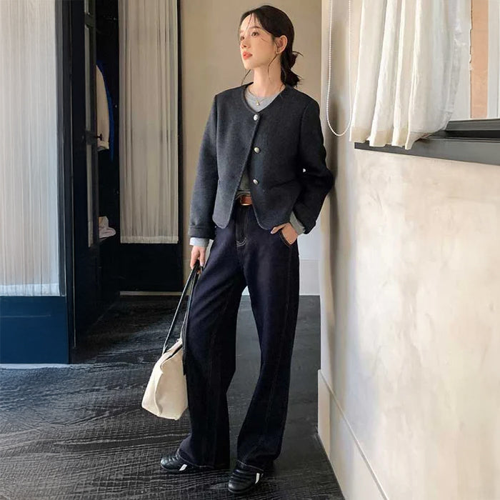 ハイウエストワイドストレートデニムパンツ