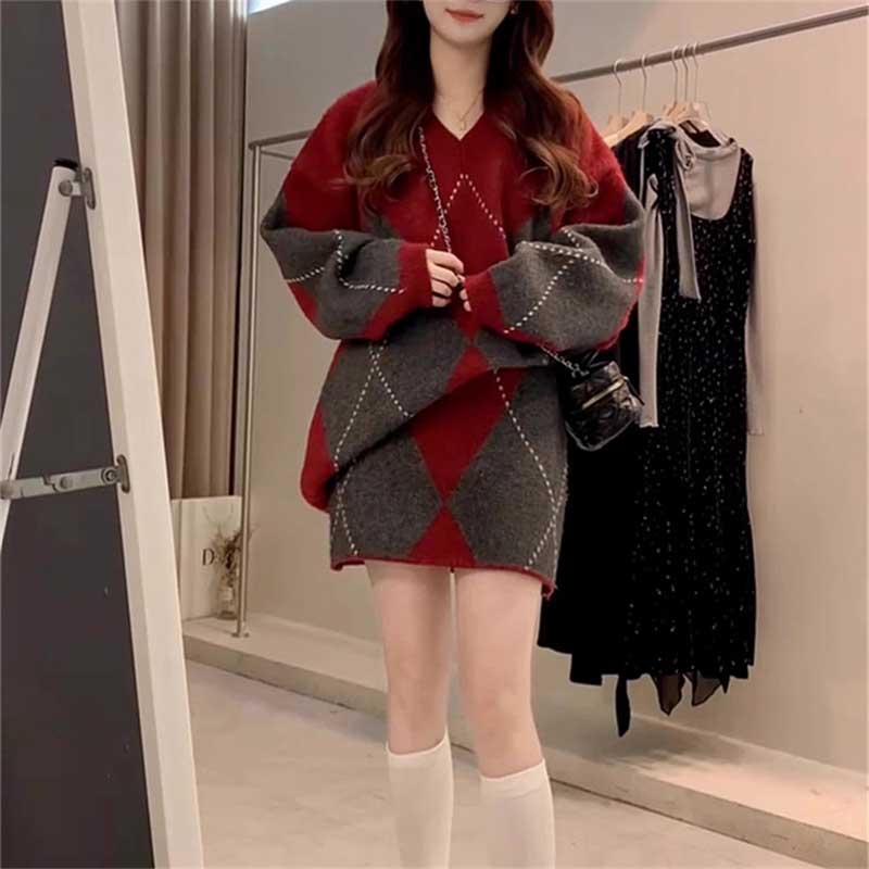 アーガイル柄ニットセットアップ(2colors)