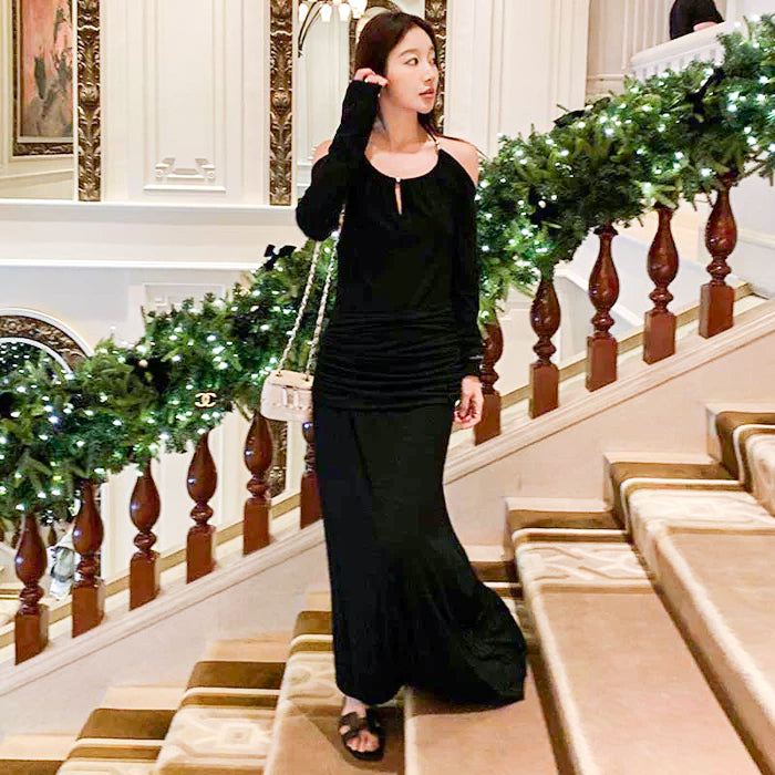 ホルターネックドレープワンピース(2colors)