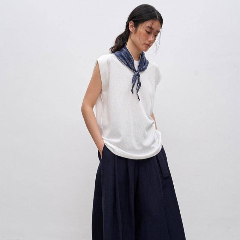 スカーフ付きフレンチスリーブTシャツ (2colors)