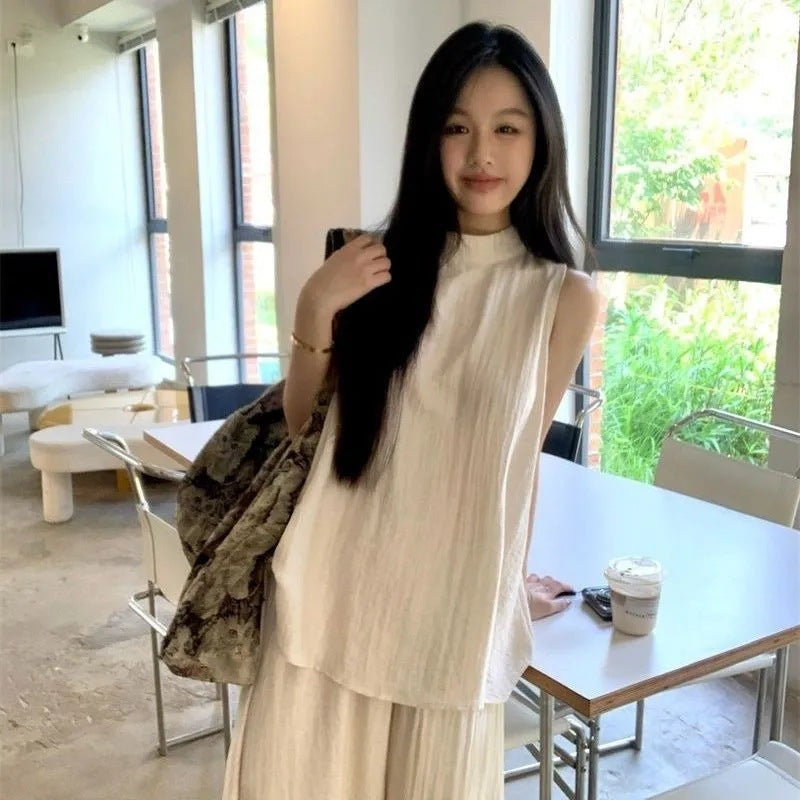 ノースリーブトップス×ワイドパンツセットアップ(2colors)