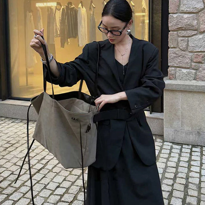 ワイドベルト付きノーカラージャケット(2colors)