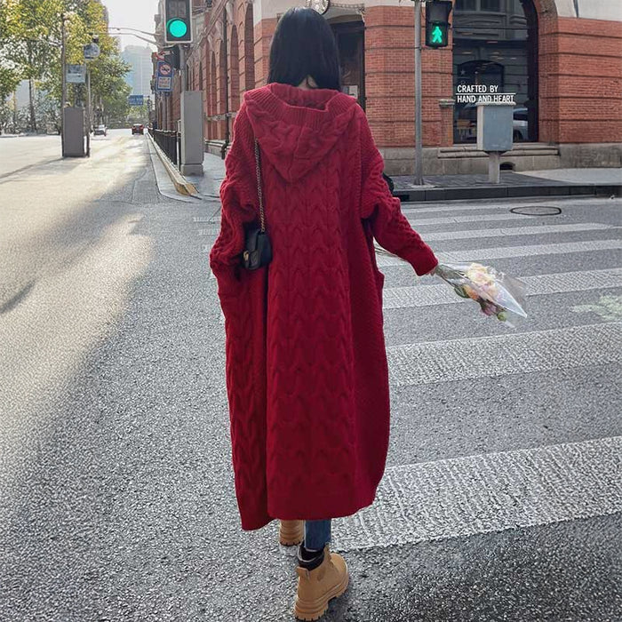 フーデッドケーブルロングカーディガン(5colors)