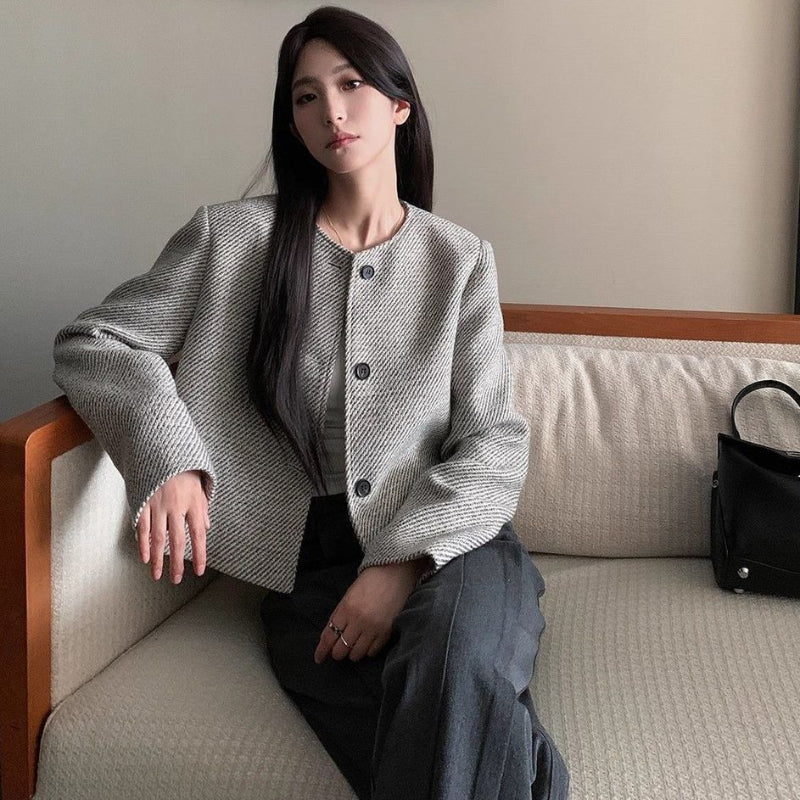 ノーカラーツイードショートジャケット