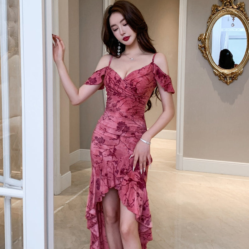 スパゲティストラップマーメイドフリルドレス(2colors) (赤・青) 秋/冬