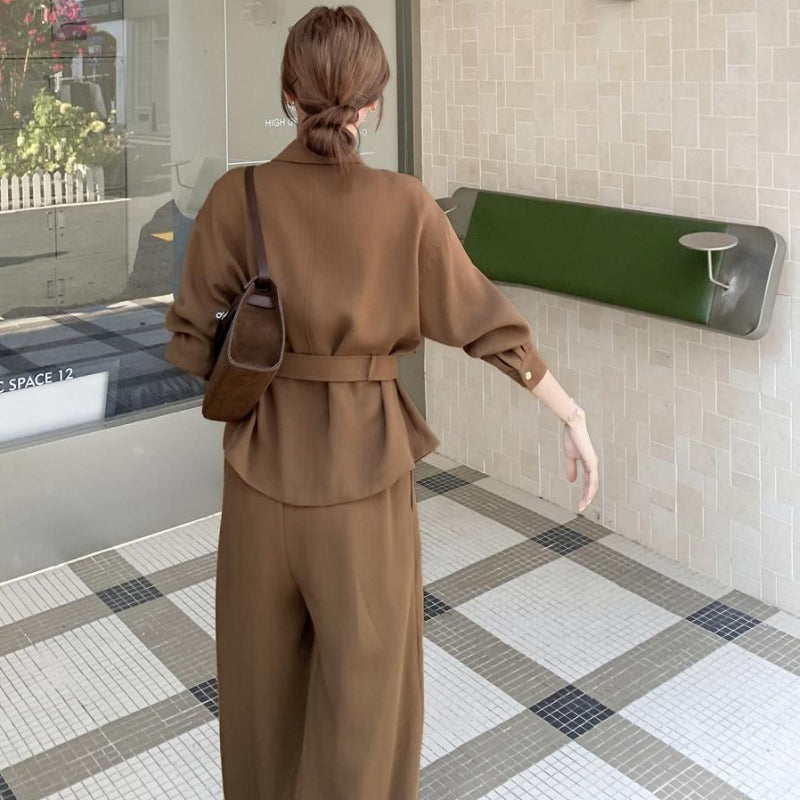 ウエストベルトシャツ×ワイドパンツセットアップ(2colors)